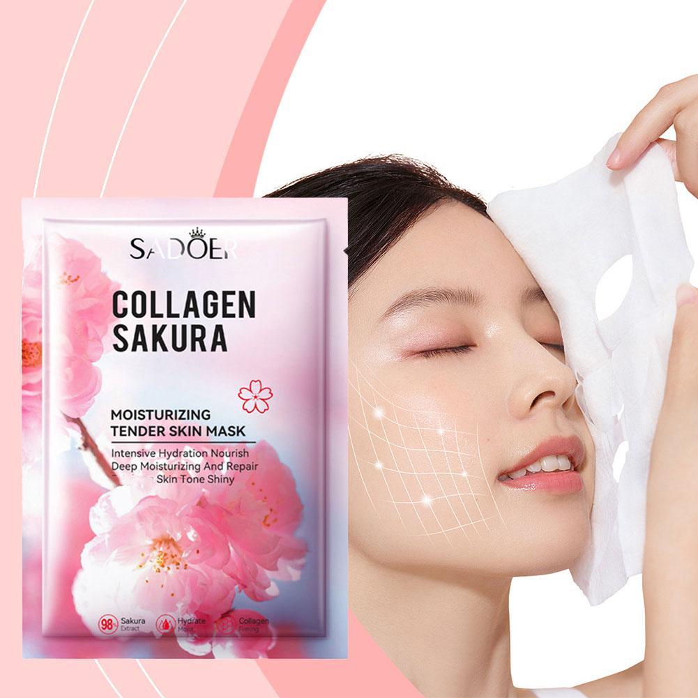 Sheet Mask Collagen - 5 Stück Kollagen Sakura Gesichtsmaske Gesichtspflege