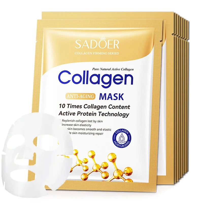 Sheet Mask Collagen - 10 Stück Anti-Aging-Kollagen-Gesichtsschutzmaske – feuchtigkeitsspendend, reparierend,