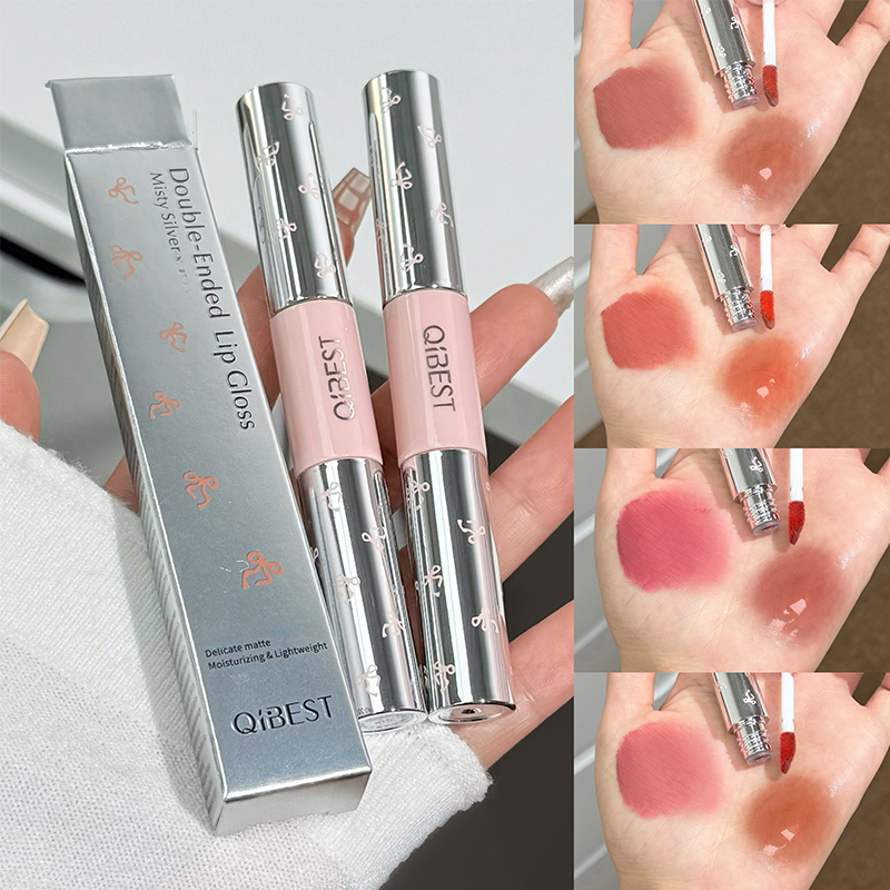 Lip Tint Korean - QIBEST Doppelkopf-Matt-Samt-Flüssig-Lippenstift und wässriger Lipgloss-Tint, langanhaltender