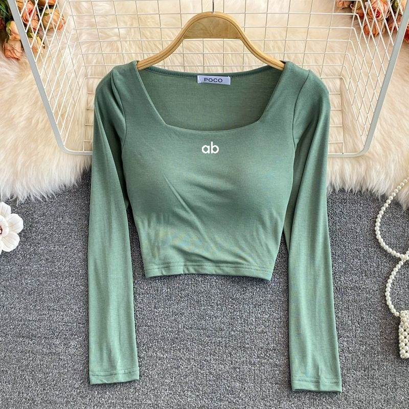 Korean Lifestyle - Damen Koreanische Mode Quadratischer Ausschnitt Langarm