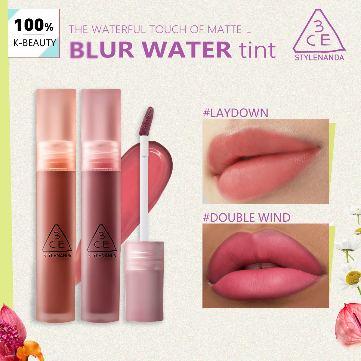 Lip Tint Korean - 3CE BLUR WATER TINT, Aufbaubare Farbintensität